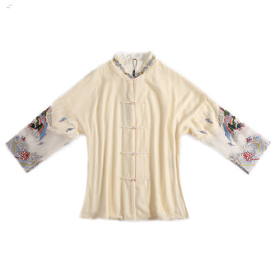 Blusa Vintage Bordada para Mujer con Cuello Mao Holgada - Image 5