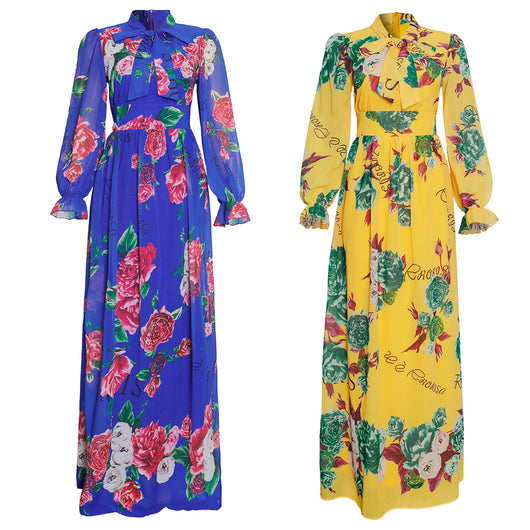Vestido Largo Africano de Gasa con Estampado y Falda Amplia para Mujer - Image 10