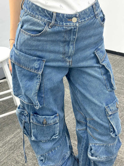 Pantalones Vaqueros Anchos para Mujer con Múltiples Bolsillos - Image 15