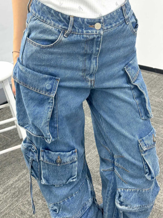 Pantalones Vaqueros Anchos para Mujer con Múltiples Bolsillos - Image 15