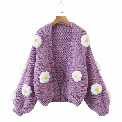 Cardigan Tejido a Mano con Flores 3D - Suéter Crochet Slim para Mujer - Image 2