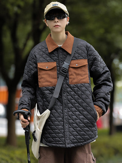 Abrigo Acolchado de Algodón con Cuello Estilo Lattice Diamante - Image 11