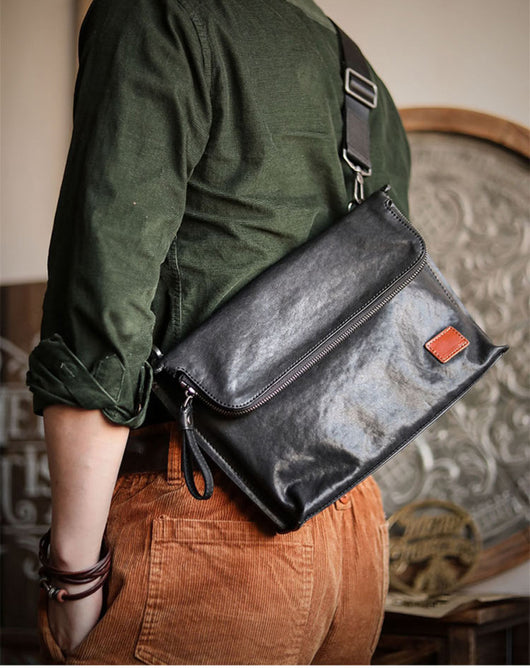 Bolsa de Cuero para Hombre Bandolera Un Hombro Piel Vacuna Suave - Image 19