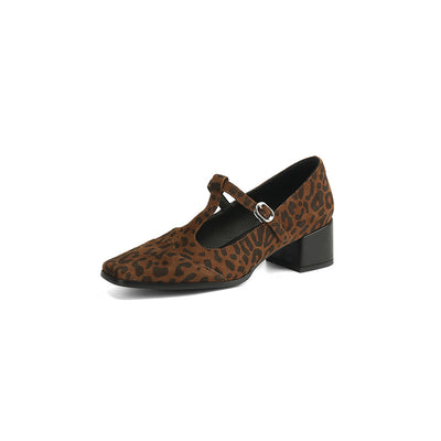 Tacones Vintage Estampado Leopardo con Punta Cuadrada y Tacón Robusto en Piel de Oveja - Image 5