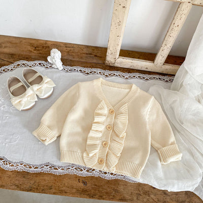 Abrigo Tejido para Niña con Cuello en V y Volantes - Primavera - Image 8