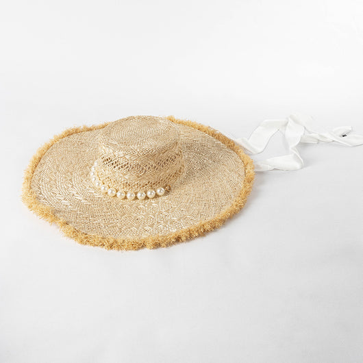 Sombrero Playero de Paja Trenzada con Ala Ancha y Borde Perlado - Image 8