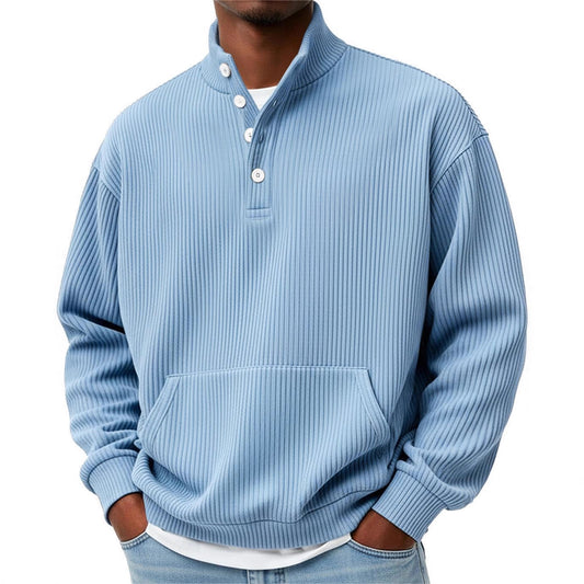 Suéter Polo Cuello Alto Manga Larga para Hombre - Casual Suelto con Bolsillos - Image 2