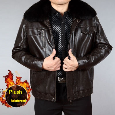 Chaqueta de Cuero para Hombre con Cuello de Piel y Solapa Clásica - Image 4