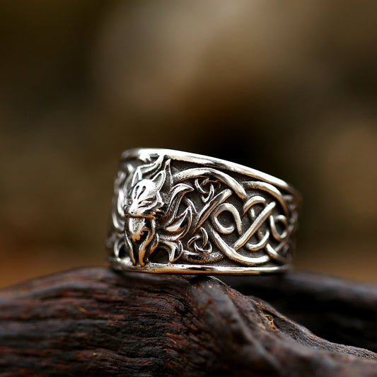 Anillo de Acero Inoxidable con Diseño Retro de Zorro para Hombre