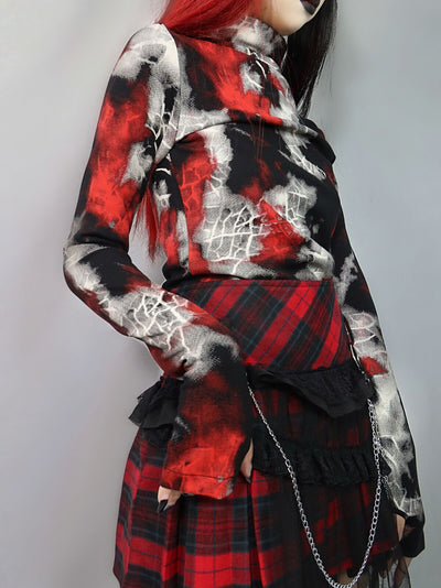 Blusa Base Gótica Cuello Alto con Telaraña y Detalles Punk - Image 12