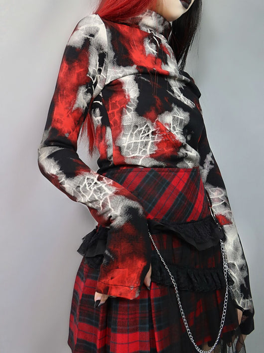 Blusa Base Gótica Cuello Alto con Telaraña y Detalles Punk - Image 12