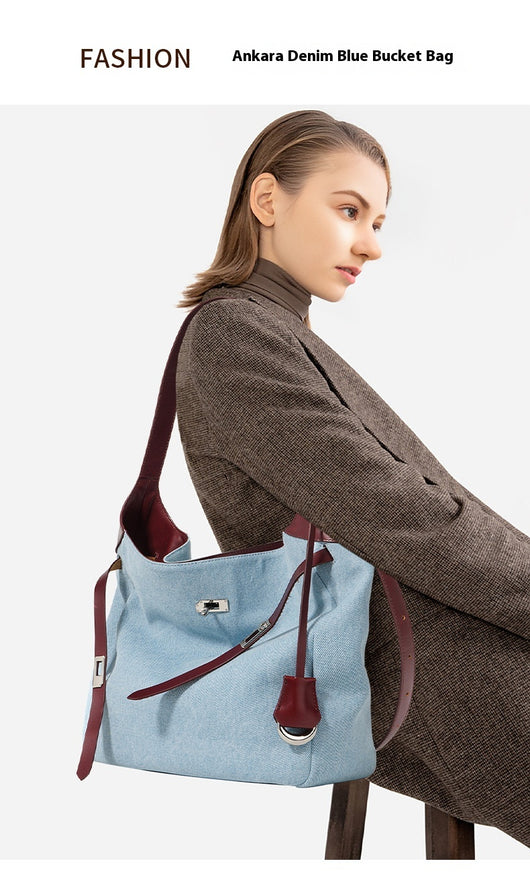 Bolso Tote de Cuero Premium con Detalles Denim - Gran Capacidad - Image 16