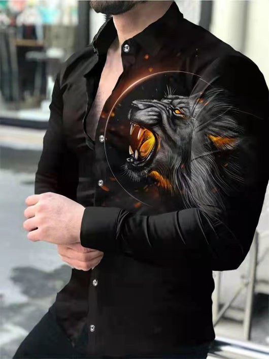 Camisa Manga Larga Estampado 3D Diseño Irregular Ajuste Slim Hombre Moda Urbana - Image 7