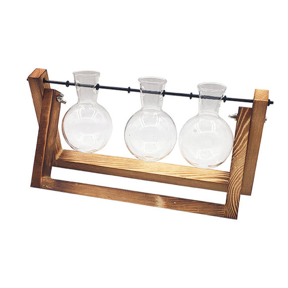 Maceta Hidropónica de Vidrio con Soporte de Madera Colgante