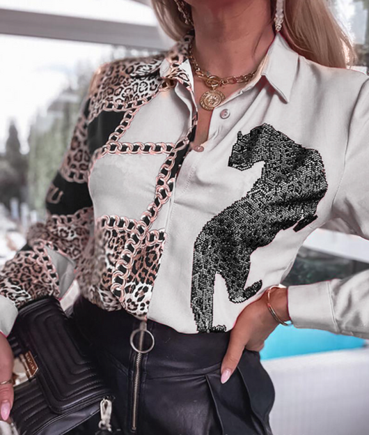 Camisa Larga Leopardo Cruzada - Diseño Europeo y Americano para Mujer - Image 6