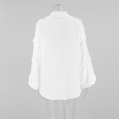 Blusa Larga de Encaje Suelta con Manga Larga para Mujer - Image 9