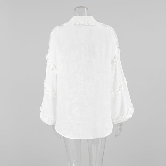 Blusa Larga de Encaje Suelta con Manga Larga para Mujer - Image 9