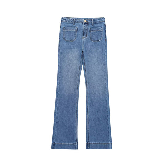 Jeans Cintura Alta con Detalles de Moda Europea y Americana