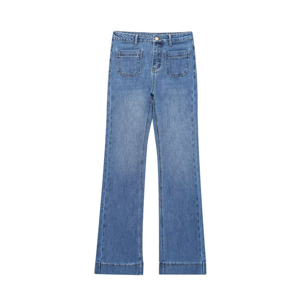 Jeans Cintura Alta con Detalles de Moda Europea y Americana