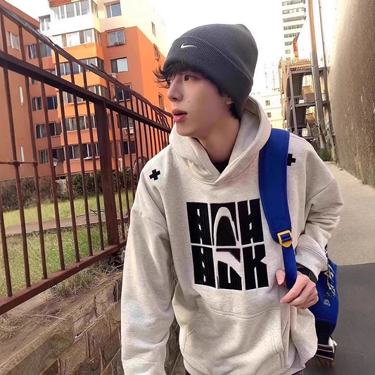 Sudadera Gris Jaspeado con Bordado para Hombre Otoño Invierno