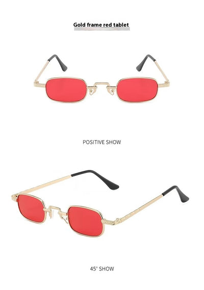 Trendy rectangular sunglasses with gold metal frames and brown lenses, shown from front and a 45-degree angle. - Image 8