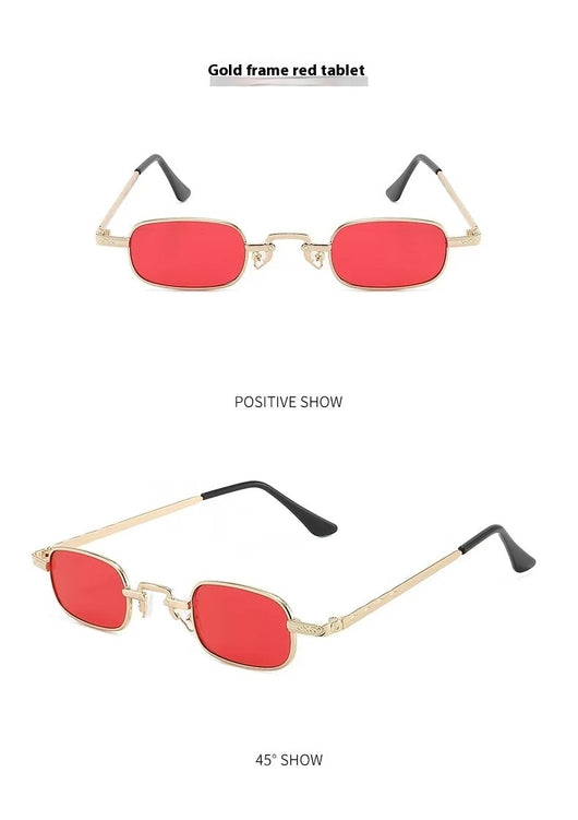 Trendy rectangular sunglasses with gold metal frames and brown lenses, shown from front and a 45-degree angle. - Image 8