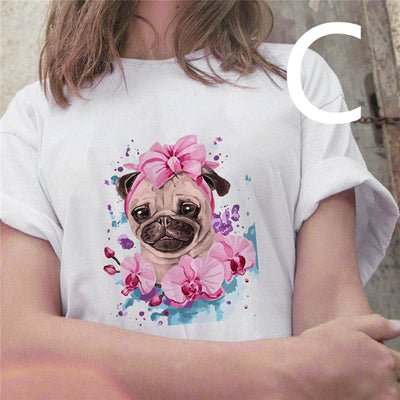 Playera Suelta Cuello Redondo con Estampa de Pintura al Óleo Perro Cartoon - Image 5