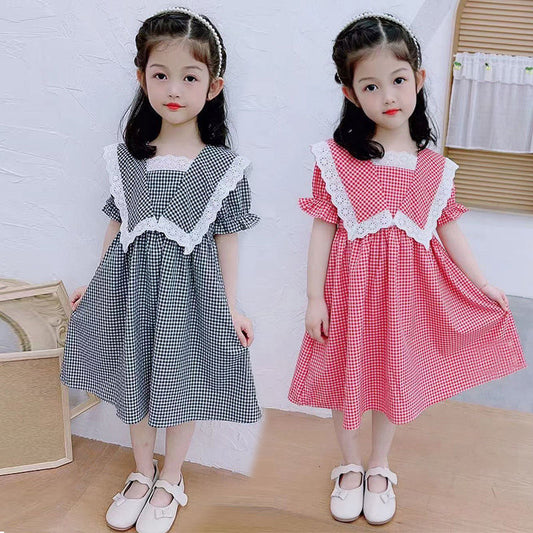 Vestido Infantil Estilo Western en Algodón a Cuadros