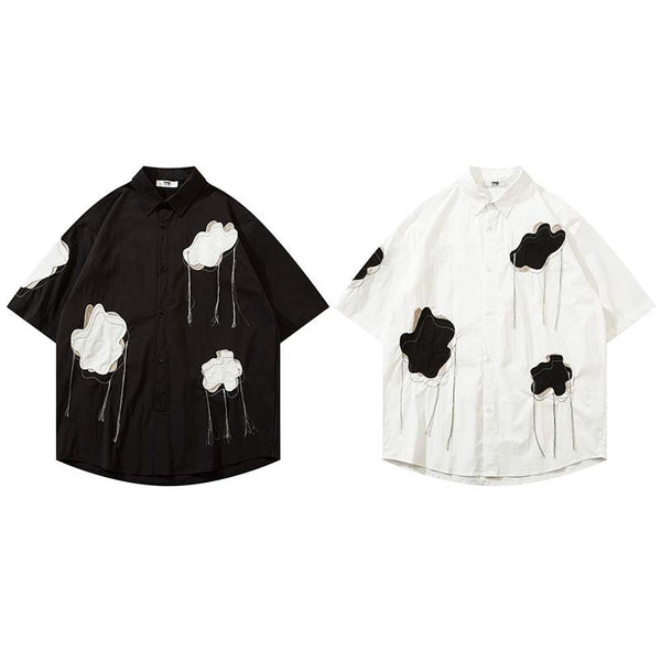 Camisa de Manga Corta con Cuello Fruncido para Hombre