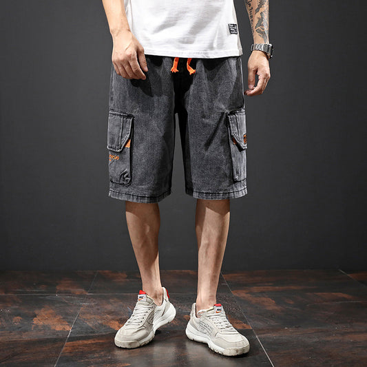 Pantalones Capri Elásticos Bordados con Múltiples Bolsillos