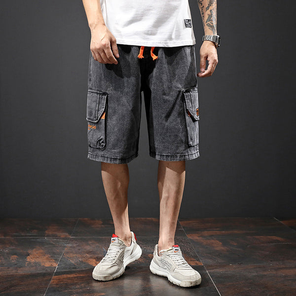 Pantalones Capri Elásticos Bordados con Múltiples Bolsillos