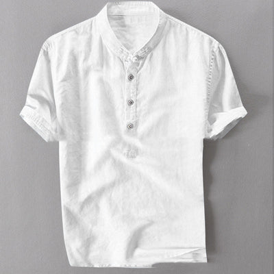 Camisa Holgada de Algodón y Lino para Hombre - Manga Corta Verano - Image 12