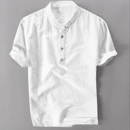 Camisa Holgada de Algodón y Lino para Hombre - Manga Corta Verano - Image 12