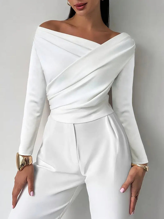 Blusa Asimétrica Elegante con Hombro Descubierto y Manga Larga - Image 8