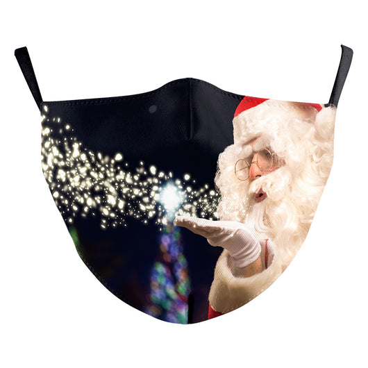 Black adult dust mask with a Christmas wreath design featuring Santa Claus in the center. - Image 7