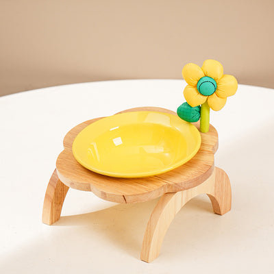 Comedero y Bebedero para Gatos con Soporte de Madera - Diseño Floral en Cerámica - Image 4