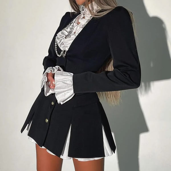 Vestido Camisa A-Line con Botones de Patchwork en Colores Sólidos