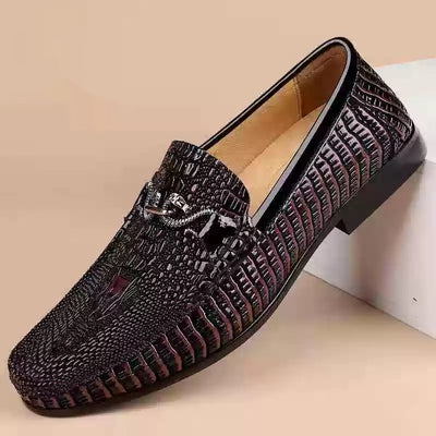 Mocasines de Piel Grabada con Textura de Serpiente para Conducir
