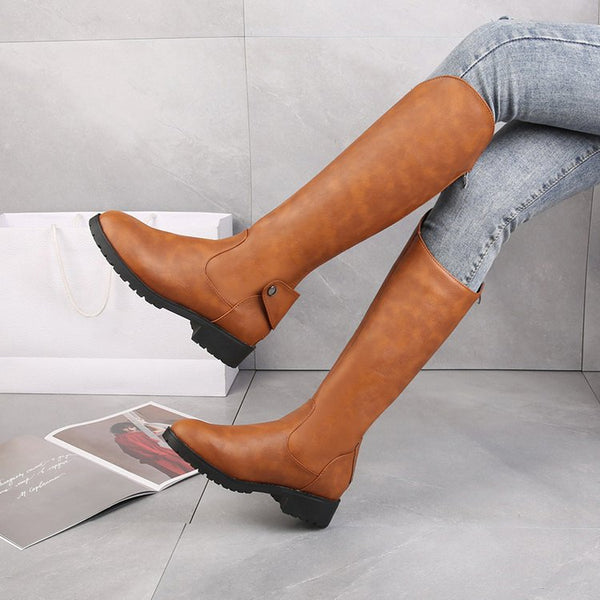 Botas Altas Estilo Caballero con Tacón Grueso y Cierre Lateral para Mujer
