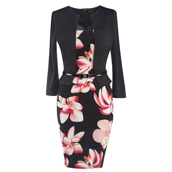 Vestido Slim Estampado con Efecto Dos Piezas para Mujer