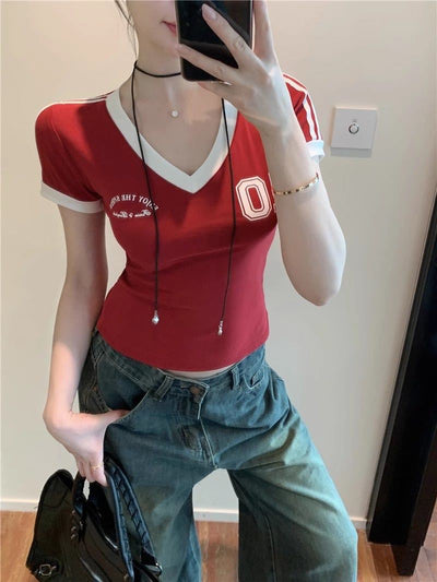 Blusa Retro Cuello V Contraste Hombros Descubiertos - Image 17