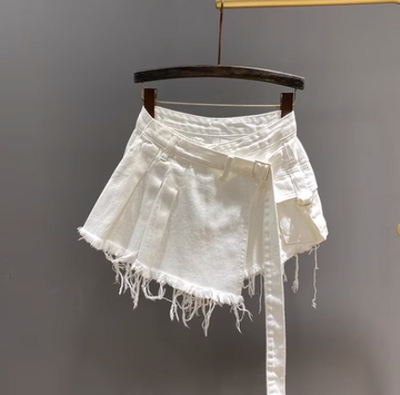 Culottes Denim Irregular Cintura Alta Efecto Dos Piezas - Image 3