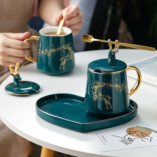 Taza de Pareja Grande con Tapa y Cuchara - Diseño Creativo para Café - Image 3