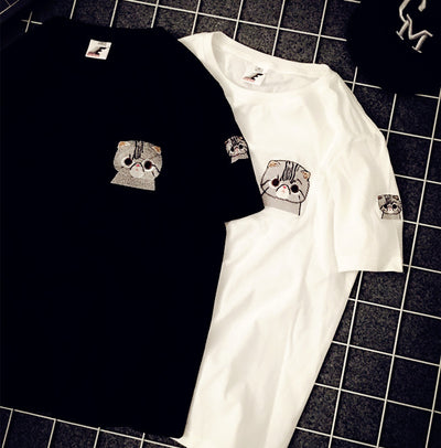 Camiseta Coreana Bordada Manga Corta - Estilo BF Unisex para Parejas - Image 2
