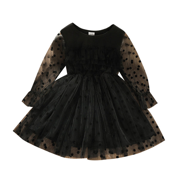 Vestido Infantil Otoñal con Lunares y Encaje de Manga Larga - Image 4