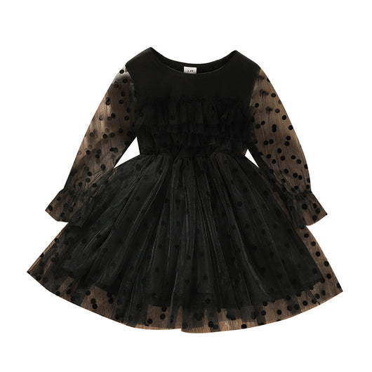 Vestido Infantil Otoñal con Lunares y Encaje de Manga Larga - Image 4