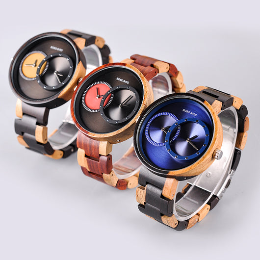 Reloj de Madera BOBO BIRD para Hombre - Doble Zona Horaria