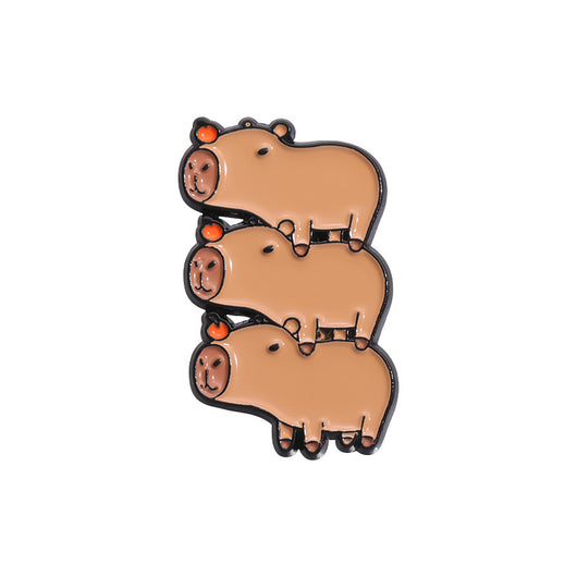 Cute capybara enamel brooch wearing a pink donut with sprinkles and "DONUT WORRY BE CAPPY" text. - Image 21