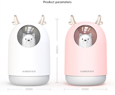 White and pink cute bear mini humidifiers with gold deer antlers, emitting a fine mist. - Image 15