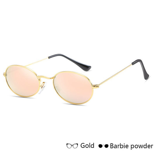 Gold-framed oval sunglasses with black mirror lenses and black temple tips, shown at an angle. - Image 7
